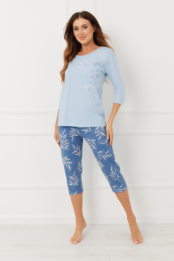 Dámské pyžamo Erula Italian Fashion bavlněný žerzej 3/4 plus velikost - modré