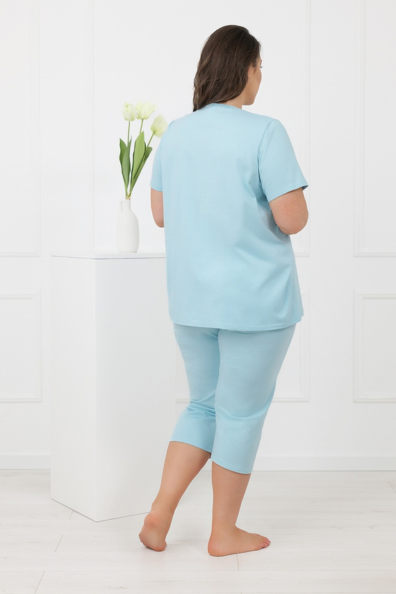 Hemaria Italian Fashion dámská bavlněná 3/4 pyžama plus size tyrkysová