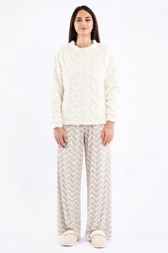 Sofie Dámské pyžamo Sorbetto cream - hřejivé sherpa, palazzo, elegantní a měkké