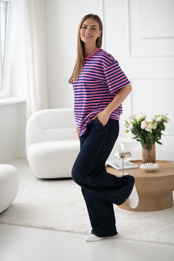 Mamahood Milk&Love růžové a modré pruhované těhotenské a kojící tričko - pohodlné a stylové