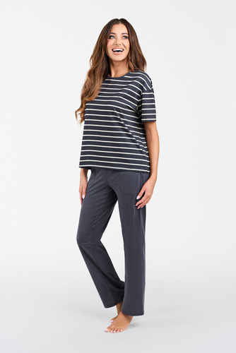 Betty Dámské pyžamo s krátkým rukávem a dlouhými kalhotami Italian Fashion - grafitový/grafitový potisk