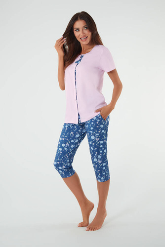 Dámské pyžamo s krátkým rukávem, 3/4 kalhoty Italská móda růžová/potisk
