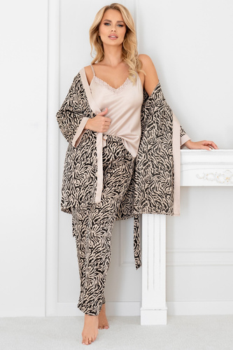 Sheila Župan Donna béžový - saténový elegantní dámský župan s páskem