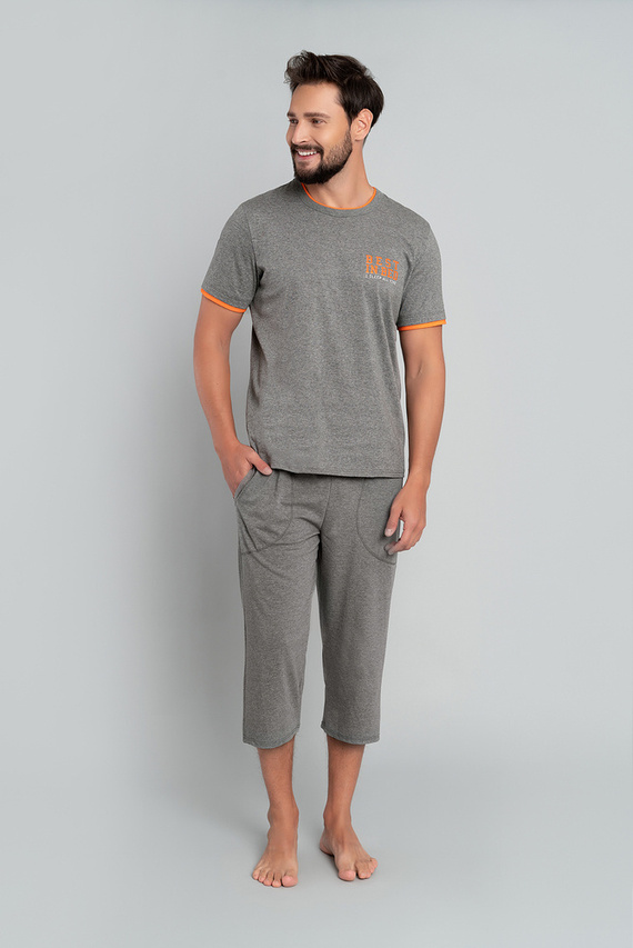 Marek Pánské pyžamo s krátkým rukávem, 3/4 kalhoty Italian Fashion- medium melange