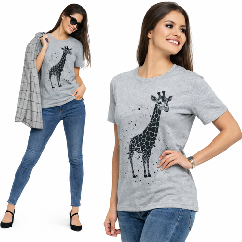 BD1700-008 Moraj dámská halenka s krátkým rukávem - šedá, žirafa
