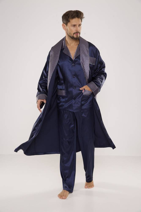 939 Pánské saténové pyžamo - tmavě modré