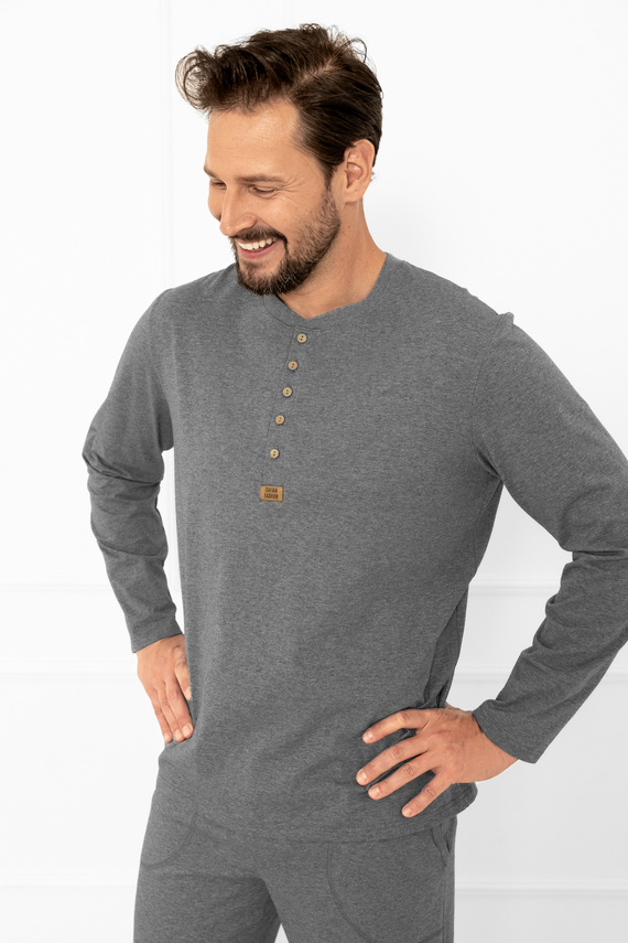 Pánské pyžamo Gordo - klasická bavlna, polo tričko a kalhoty s kapsami Italská móda - melír