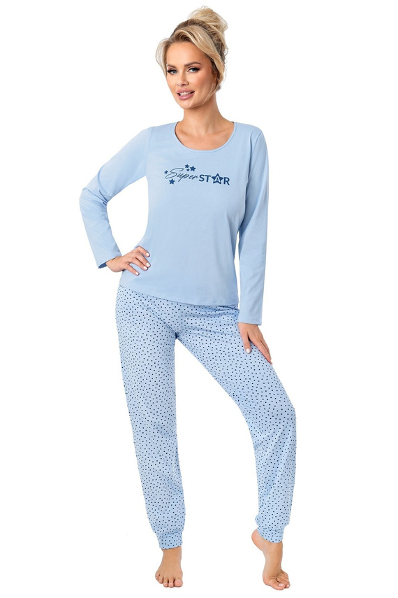 Dámské pyžamo Donna Star Long modré - bavlna, dlouhý rukáv, baleno v plastovém sáčku