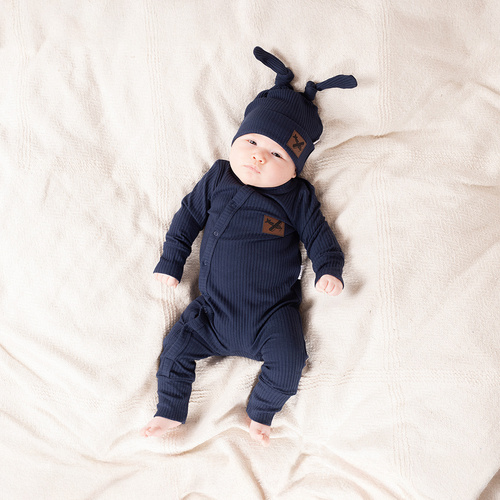 219055 Dětská čepička Willy Nicol - bavlna, tmavě modrá, dvojité uzly