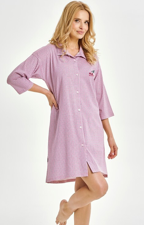 3436 Joliee Dámská košile Taro růžová - bavlna, kostkovaná, 3/4 rukáv, knoflíky