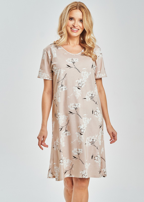 3538 Fiora Dámská noční košile Taro - 100% bavlna, květinový potisk, délka ke kolenům | Lehká košile na léto