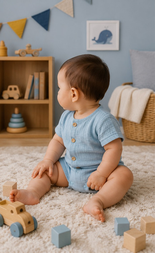 RA55208 Mamatti Mušelínový Overal s Dřevěnými Knoflíky na Léto