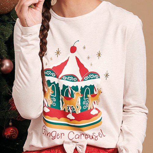 Gretel Dámské pyžamo Sorbetto beige - slavnostní, délka. rukáv, perníkový potisk