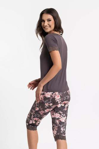 Dámské viskózové pyžamo Moraj PDD4900-0286 hnědé s výstřihem do V