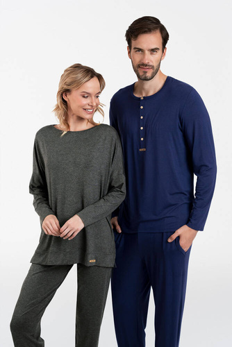 Akord Dámský komplet dlouhý rukáv, dlouhé kalhoty Italian Fashion - tmavý melír