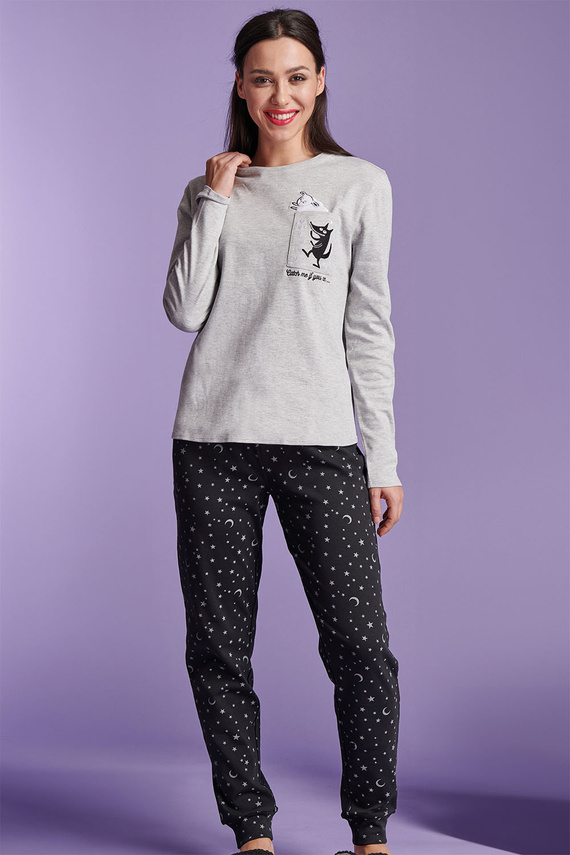 Shearly Dámské pyžamo Sorbetto grey - 100% bavlna, 3D aplikace, kalhoty se šňůrkou na stažení