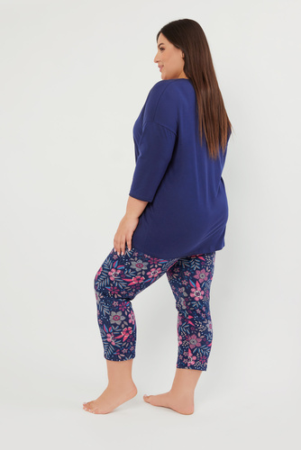Folk Dámské pyžamo 3/4 rukávy, 7/8 kalhoty Italian Fashion - tmavě modrá/potisk