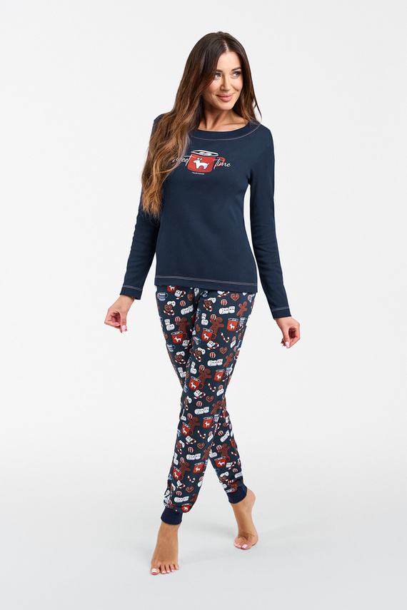 Makala Dámské pyžamo s dlouhým rukávem a dlouhé kalhoty Italian Fashion - tmavě modrá/potisk