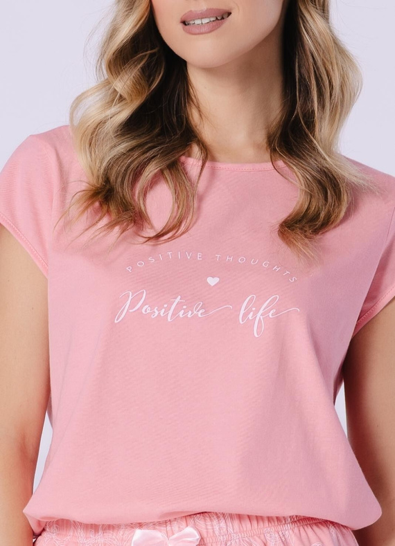 Leveza Marlena 1713 korálově-bavlněné dámské pyžamo s kraťasy, krátký rukáv