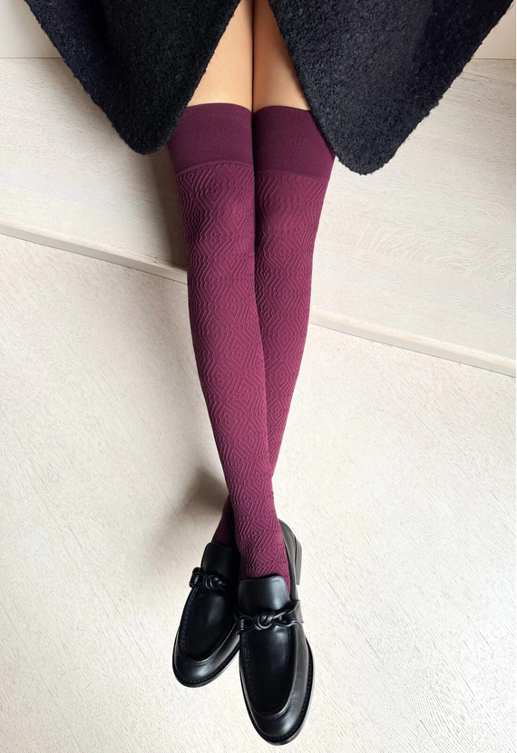 Ponožky Bocaro Veneziana z vinného mikrovlákna, kosočtvercový vzor, netlačící pásek