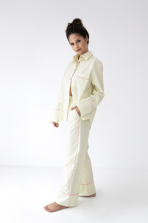 Dámské pyžamo Sensis Raven limetkové – bavlněná košile a dlouhé kalhoty