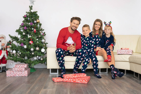 Pánské pyžamo s dlouhým rukávem, dlouhé kalhoty Italská móda - červená/potisk tmavě modrá