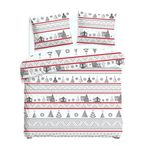 31514/1 Vánoční flanelové povlečení Flanelove Darymex šedá červená - sada 100% bavlna, hřejivá a měkká