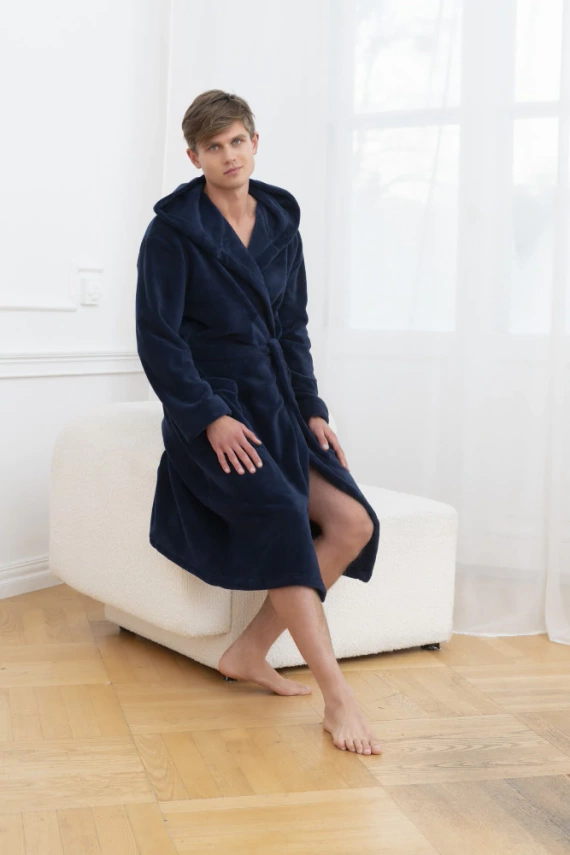 Mimas Pánský župan s kapucí Italian Fashion - tmavě modrý