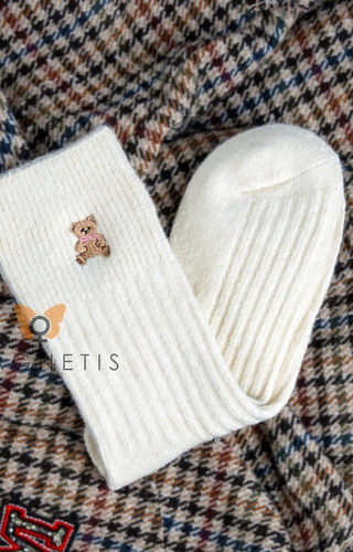 YN5035 Dámské teplé ponožky Magnetis ecru- žebrované s aplikací