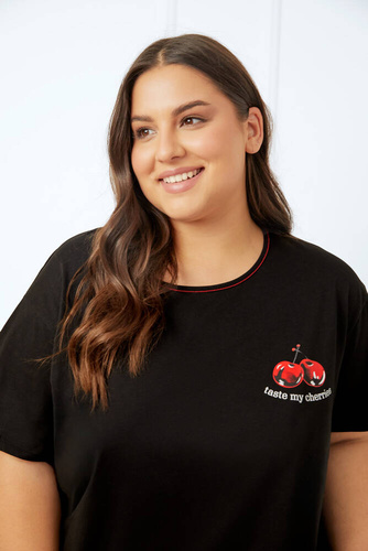 Cherry Dámské pyžamo s krátkým rukávem, krátké kalhoty Italian Fashion - černá/potisk