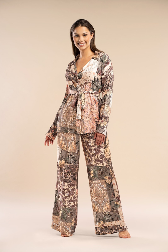 Forever Belle Reverie khaki - saténové kalhoty z viskózy, elegantní a pohodlné