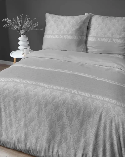 4924 A Home Satin Pościel satynowa liście Detexpol szary