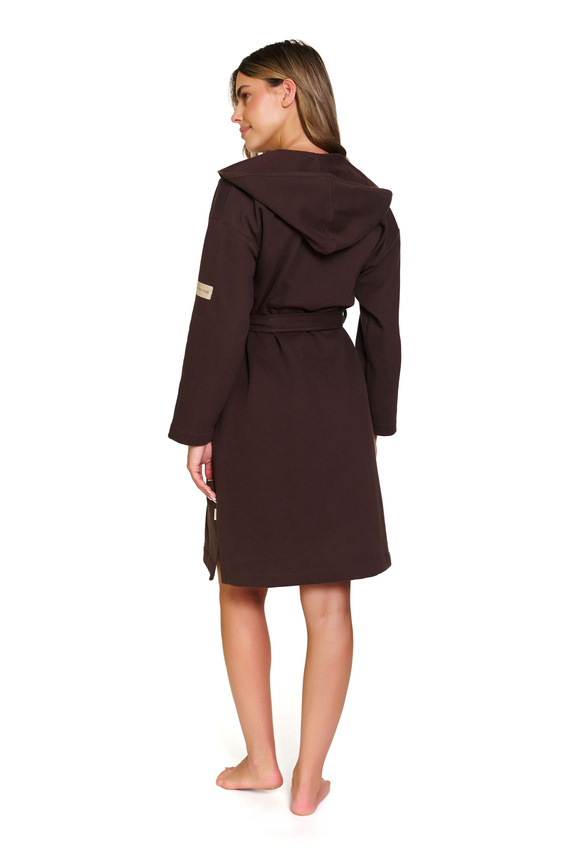 Doctor Nap 7331 - Dámský bavlněný župan s kapucí | 100% bavlna, polská výroba - hnědý