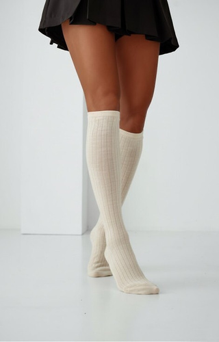 Podkolenky 1627-001 Milena ecru- vlněné, žebrované, netlačící lem