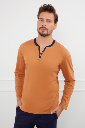 Julius Pánské pyžamo s dlouhým rukávem, dlouhé kalhoty Italian Fashion - koňaková/zelená