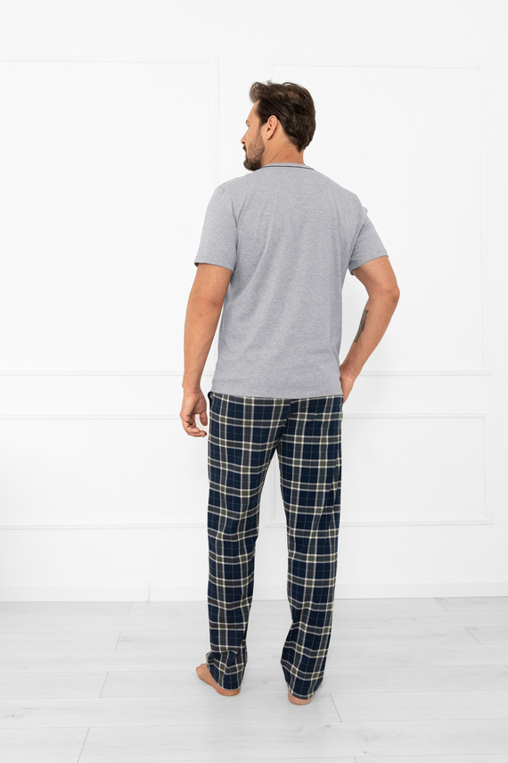 Pánské pyžamo Andreas - krátký rukáv, dlouhé kalhoty, bavlna Italian Fashion - melanž/potisk