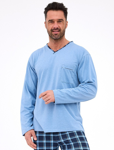 Pánské pyžamo 122/304 Richard Cornette modré - bavlna, dlouhý rukáv