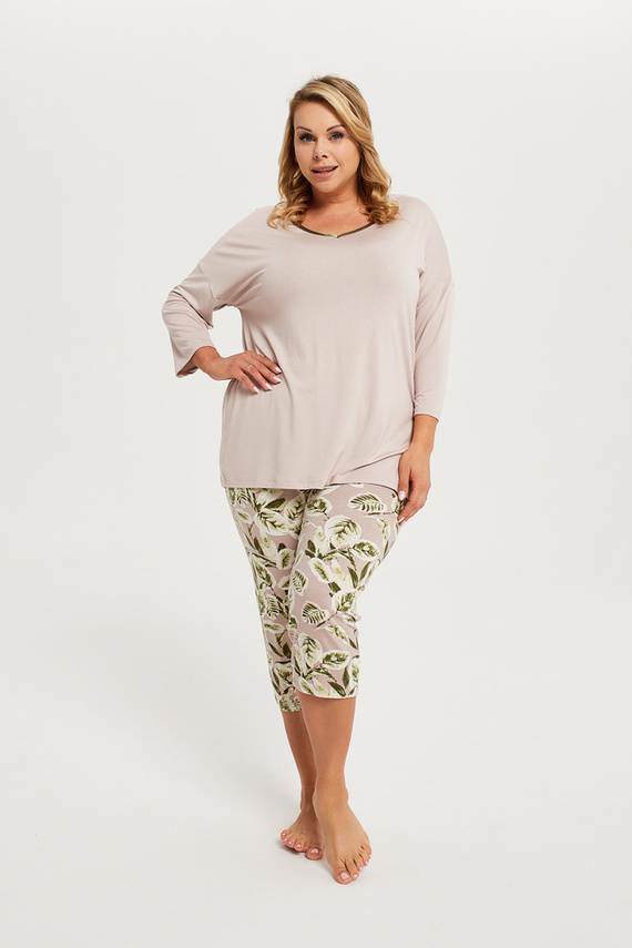 Indonésie Dámské pyžamo 3/4 rukáv, 3/4 kalhoty Italská móda - béžová/potisk