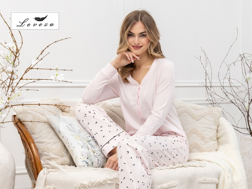 Laveza Afra dámské pyžamo 1617 - bavlna, světle růžová, dlouhý rukáv
