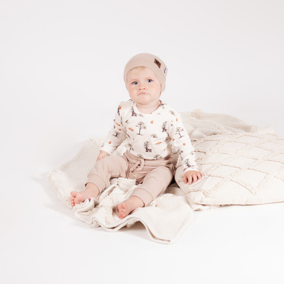 218094 Dětské body s medvídkem Yogim Nicol - bavlna, dlouhý rukáv, lesní vzor