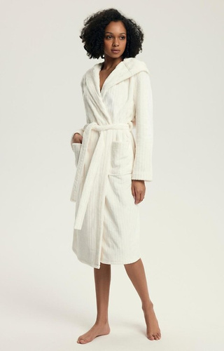 43600 Dionne Dámský župan s kapucí Henderson cream - měkký, dlouhý, žebrovaný