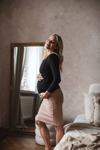 Spódnica ciążowa Tummy z dzianiny w prążki Milk&Love beżowy