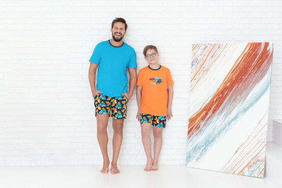 Comics Chlapecké pyžamo s krátkým rukávem, kalhoty Italian Fashion - oranžová/potisk