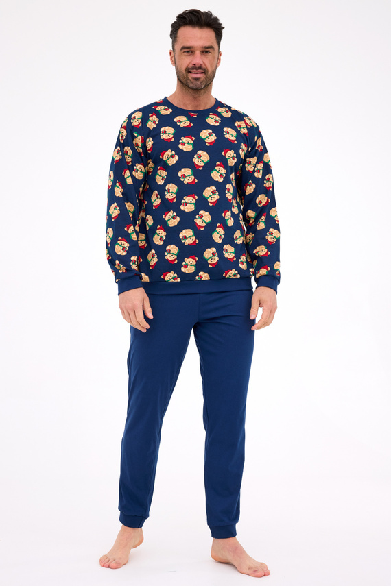 457/293 Teddy 6 Cornette pánské pyžamo - vánoční, tmavě modrá, bavlna