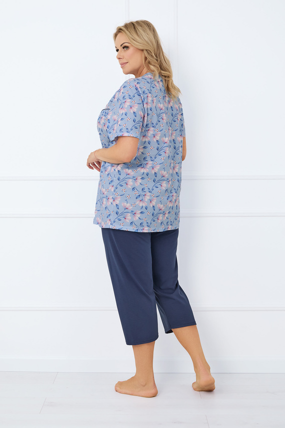 Facelia Dámské pyžamo s krátkým rukávem, 3/4 kalhoty Italská móda - potisk/zelená