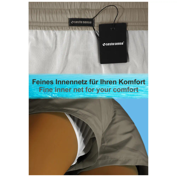 Sesto Senso pánské plavkové šortky rychleschnoucí plážové s kapsami khaki