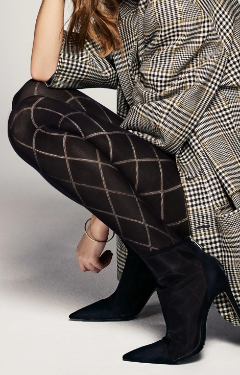 Grandi Punčocháče Rombo 60 den Veneziana černé - geometrický vzor, měkké a elastické