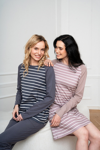 Oda Dámské pyžamo s dlouhým rukávem a dlouhými kalhotami Italian Fashion - grafitový/grafitový potisk