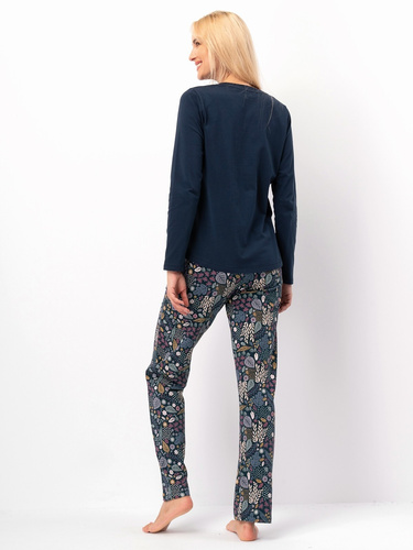 Dámské pyžamo Key LNS 570 marine dark - bavlněné, s dlouhým rukávem, elegantní