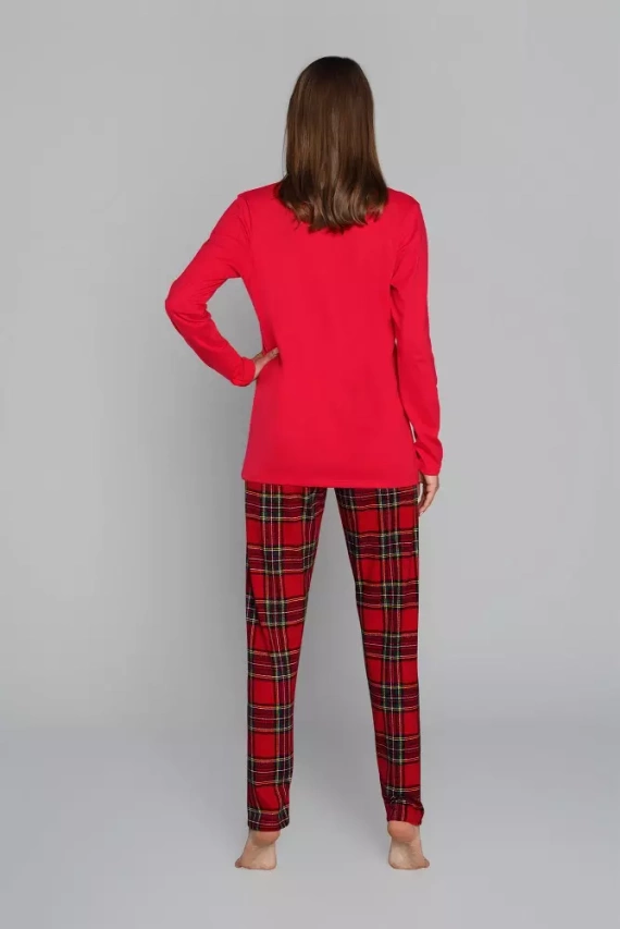 Zorza dámské pyžamo s dlouhým rukávem, kalhoty Italian Fashion - červená/potisk